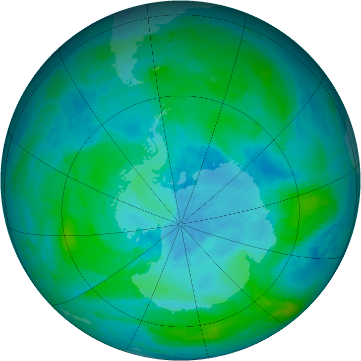 Antarctic ozone map for 04 March 1990